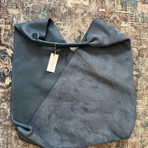 Gorgeous gray blue leather and suede tote style Anthropologie bag.